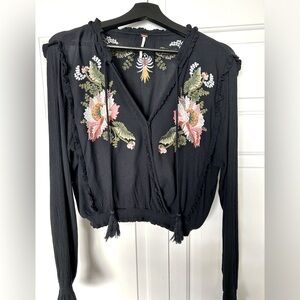 Free People Black Floral Cropped Top